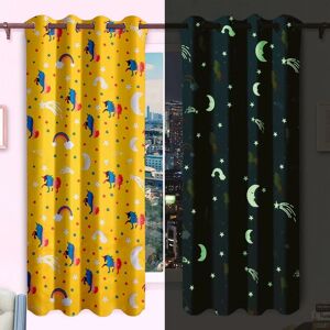 Asab - Luxury Blackout Glow In The Dark Kid Pair Curtains Panel Eyelet Ring Top Bedroom