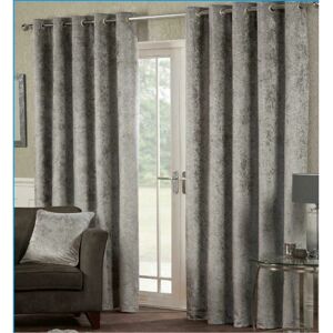 Alan Symonds - Luxury Modern Crushed Velvet Silver Fully Lined Ready Made Eyelet Ring Top Curtains 66x72 - Silver