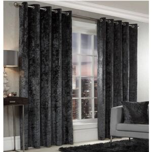 Alan Symonds - Luxury Modern Crushed Velvet Charcoal Fully Lined Ready Made Eyelet Ring Top Curtains 66x54 - Multicoloured