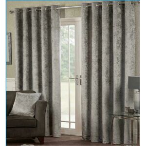 ALAN SYMONDS Luxury Modern Crushed Velvet Charcoal Fully Lined Ready Made Eyelet Ring Top Curtains 66x90 - Multicoloured