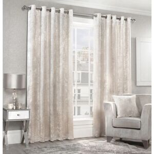 ALAN SYMONDS Luxury Modern Crushed Velvet Cream Fully Lined Ready Made Eyelet Ring Top Curtains 90x90 - Cream