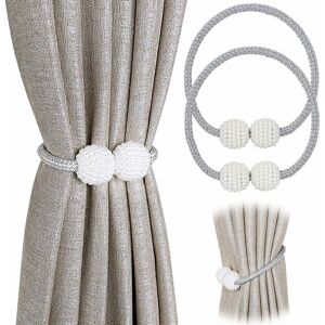 DENUOTOP Magnetic Curtain Tiebacks Convenient Drape Tiebacks (2 Pack) - Decorative Beaded Rope Holdback Holder for Small, Thin or Sheer Window Curtains (Grey)