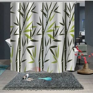 Shower Curtain 180 x 180 cm Waterproof Anti-Mould Polyester Bathroom Curtains with Hooks 3D Digital Print Bamboo with Hooks - Green - Norcks