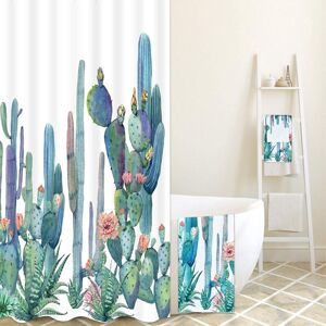 Shower Curtain 180 x 180 cm Waterproof Anti-Mould Polyester Bathroom Curtains with Hooks 3D Digital Print Cactus with Hooks - Green - Norcks