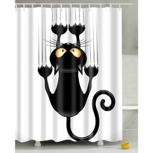 Shower Curtain diy Funny Novelty Cat Print Waterproof Bathroom Drape, Mildew Proof Curtain with Hooks (Black Cat, 150x180) - White - Norcks