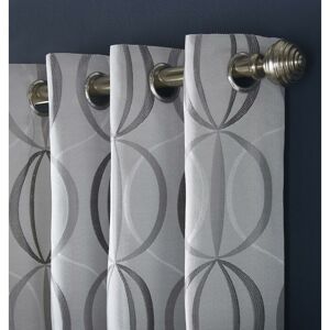 ALAN SYMONDS Omega Eyelet Ring Top Curtain Pair Fully Lined Curtains Silver 90x90 Jacquard - Silver