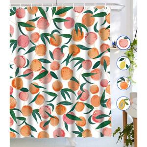 PESCE Peach Shower Curtains, Allover Fruits Shower Curtain Cute Bright Colorful Design Waterproof Fabric Bathroom Shower Curtain Set with 12 Hooks, Peachy