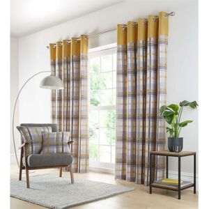 Portfolio Home - Orleans Tartan Check Modern Ochre 66x72 Curtains Eyelet Ring Top Curtain Pair - Ochre