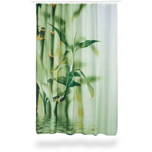 Relaxdays - Bamboo Design Shower Curtain, Polyester, Fabric, Washable, Plant Motif, 200 x 180 cm, Bath Curtain, Green