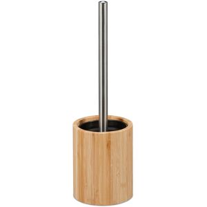 Silicone Toilet Brush, Antibacterial, Replaceable Head, Bathroom, Bamboo, HxD: 35 x 10.5 cm, Natural/Silver - Relaxdays