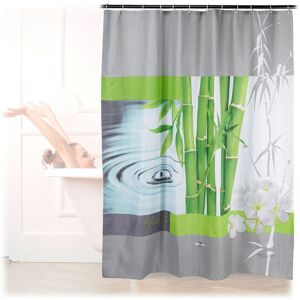 Relaxdays - Shower Curtain, Anti-Mould, Washable, Water Drops & Bamboo, 12 Hooks, Bathroom Set, 180x200 cm, Colourful