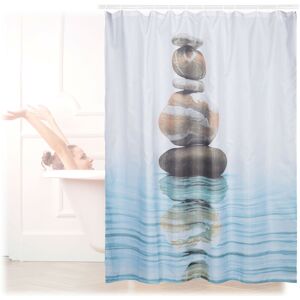 Relaxdays Shower Curtain with Stone and Water Motif, Polyester, Washable, Anti-Mould, Bathroom Curtain 180x180 cm, Blue