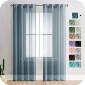 RHAFAYRE 2 Piece White Sheer Voile Curtain 140x225cm with Semi-Sheer Eyelet in Linen Effect Modern Living Room Window Home Decorations Bedroom Kitchen Balcony