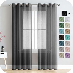 RHAFAYRE 2 Piece White Sheer Voile Curtain 140x225cm with Semi-Sheer Eyelet in Linen Effect Modern Living Room Window Home Decorations Bedroom Kitchen Balcony