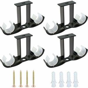 Rhafayre - 4 Pack Adjustable Curtain Rod Brackets - 5.5' x 3.25' - Wall Mounted Curtain Hooks with Screws for Curtain Rods - Black