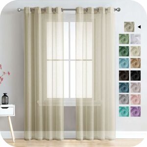 RHAFAYRE Voile Curtain 150x250cm Semi-Sheer Eyelet Curtains Modern Living Room Window Home Decorations Bedroom Kitchen Balcony Bay Window Lightweight,Beige 2