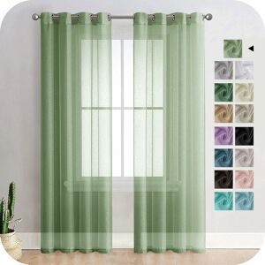 RHAFAYRE Voile Curtain 150x250cm Semi-Sheer Eyelet Curtain Modern Living Room Window Home Decorations Bedroom Kitchen Balcony Bay Window Lightweight,Olive