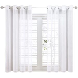 Rhafayre - White Sheer Curtain 140x160cm Linen Effect Eyelet Curtains Sheer Curtains Bedroom Decoration Short Inner Sheers for Kids Bedroom Small