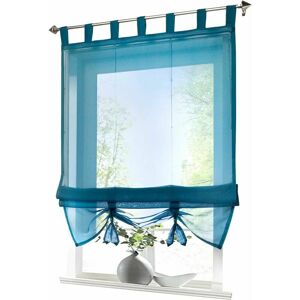 HOOPZI Roman Blind with Loop Curtains Kitchen Roman Shades Sheer Curtains with Blind Loop Modern Voile Blue WxH 60x155cm 1pc