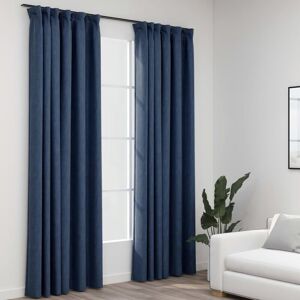 BERKFIELD HOME Royalton Linen-Look Blackout Curtains with Hooks 2 pcs Blue 140x225 cm