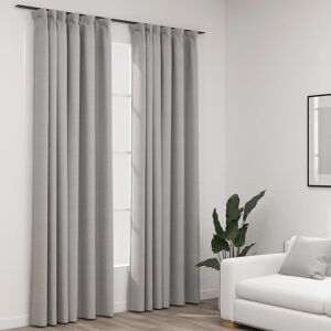 BERKFIELD HOME Royalton Linen-Look Blackout Curtains with Hooks 2 pcs Grey 140x225 cm