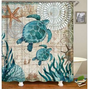 LANGRAY Sea Turtle Shower Curtain, Ocean Blue Teal Sea Turtle Beach Shower Curtain Funny Fabric Shower Curtains Set for Bathroom Boho Waterproof Bath Curtain