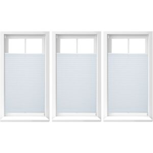 Set of 3 Relaxdays Pleated Blinds, No-Drilling, Adhesive Klemmfix, Folding, Transparent, Shades, White, 100x130 cm