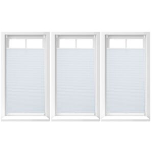 Set of 3 Relaxdays Pleated Blinds, No-Drilling, Adhesive Klemmfix, Folding, Transparent, Shades, White, 60x130 cm