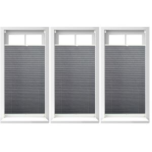 Set of 3 Relaxdays Pleated Blinds, No-Drilling, Adhesive Klemmfix, Folding Roller, Transparent, Shades, Grey, 60x130cm