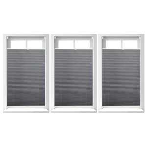 Set of 3 Relaxdays Pleated Blinds, No-Drilling, Adhesive Klemmfix, Folding Roller, Transparent, Shades, Grey, 80x130cm
