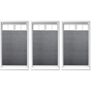 Set of 3 Relaxdays Pleated Blinds, No-Drilling, Adhesive Klemmfix, Folding Roller, Transparent, Shades, Grey, 90x130cm