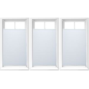 Set of 3 Relaxdays Pleated Blinds, No-Drilling, Adhesive Klemmfix, Folding, Transparent, Shades, White, 90 x 210 cm