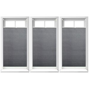 Set of 3 Relaxdays Pleated Blinds, No-Drilling, Adhesive Klemmfix, Folding Roller, Transparent, Shades, Grey, 90x210cm