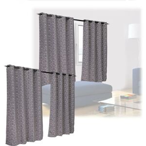 Set of 4 Curtains, 175 x 135 cm, Opaque & Darkening, Bedroom, Living Room, with Pattern, Blackout Blinds, Grey - Relaxdays