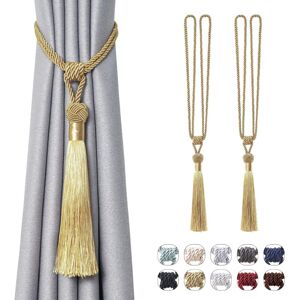 Héloise - Set of 2 Handmade Tassel Curtain Tiebacks with European Style Braided Rope Knot for Home and Office Decor (Gold)