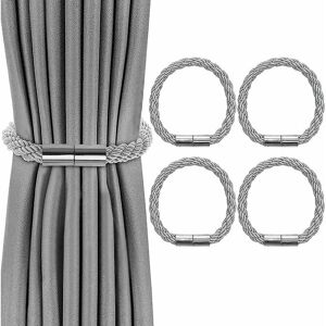 TINOR Set of 4 Curtain Tiebacks, Magnetic Curtain Tiebacks Magnetic Braiding Curtain Tiebacks Buckle for Home Office Decor(Grey)