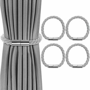 Groofoo - Set of 4 Curtain Tiebacks, Magnetic Curtain Tiebacks Magnetic Braiding Curtain Tiebacks Buckle for Home Office Decor(Grey)