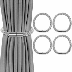 Hoopzi - Set of 4 Curtain Tiebacks, Magnetic Curtain Tiebacks Magnetic Braiding Curtains Buckle for Home Office Decoration (Gray)