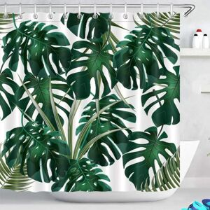 XUIGORT Shower Curtain - 180 x 200 cm - Anti-Mould and Water-Repellent with 12 Shower Curtain Rings - 3D Digital Print, Green Plant with Vibrant Colours