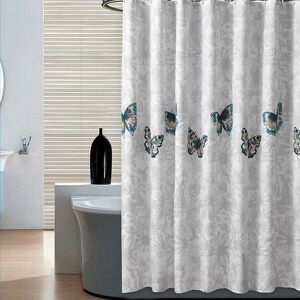 LANGRAY Shower Curtain Butterfly Flower Pattern White Waterproof Mould Proof & Mildew Resistant Bathroom Curtains with 12 Hooks,180x180H CM(72x72Inch)