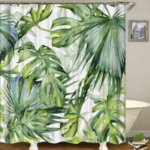 Groofoo - Shower curtain tropical jungle palm plant original shower curtains anti -mold green fabric with 12 hooks (90cm x180cm)