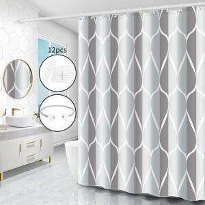 Groofoo - Shower curtain, washable, antibacterial, anti-moisture, waterproof, in polyester with 12 rings (gray, w 100 x h 180 cm)