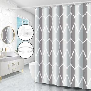 Groofoo - Shower curtain, washable, antibacterial, anti-moisture, waterproof, in polyester with 12 rings (gray, w 120 x h 180 cm)