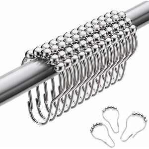 TINOR Stainless Steel Shower Rings,12 Pieces Shower Curtain Hooks Small s Hooks for Bathroom Shower Rod (Silver)
