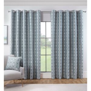 Sundour Dakota Green Geometric Fully Lined Eyelet Curtain Pair 66x90 - Green