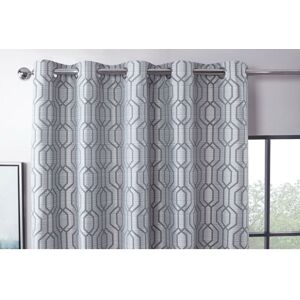 Dakota Silver Geometric Fully Lined Eyelet Curtain Pair 66x90 - Silver - Sundour