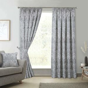 Floral Keswick Pencil Pleat Curtain Pair Natural 66x72 - Grey - Sundour