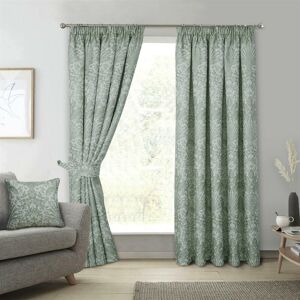 Floral Keswick Pencil Pleat Curtain Pair Sage Green 66x90 - Green - Sundour