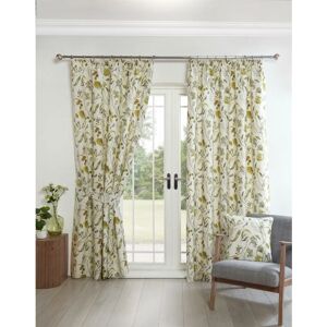 Grove Floral Pencil Pleat Curtains Fennel 46x72 - Green - Sundour