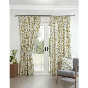 Grove Floral Pencil Pleat Curtains Fennel 46x90 - Green - Sundour